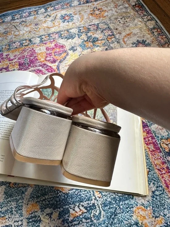 Metallic Block Heel Sandals - Picture 7 of 16